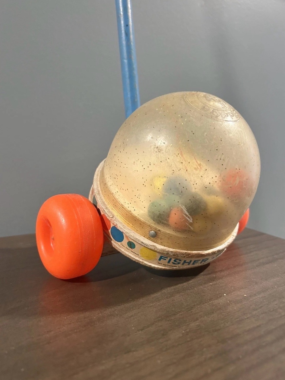 Fisher-Price Corn Popper Push Pull Toy RD1958 Blue Handle Red Wheels - Picture 3 of 7